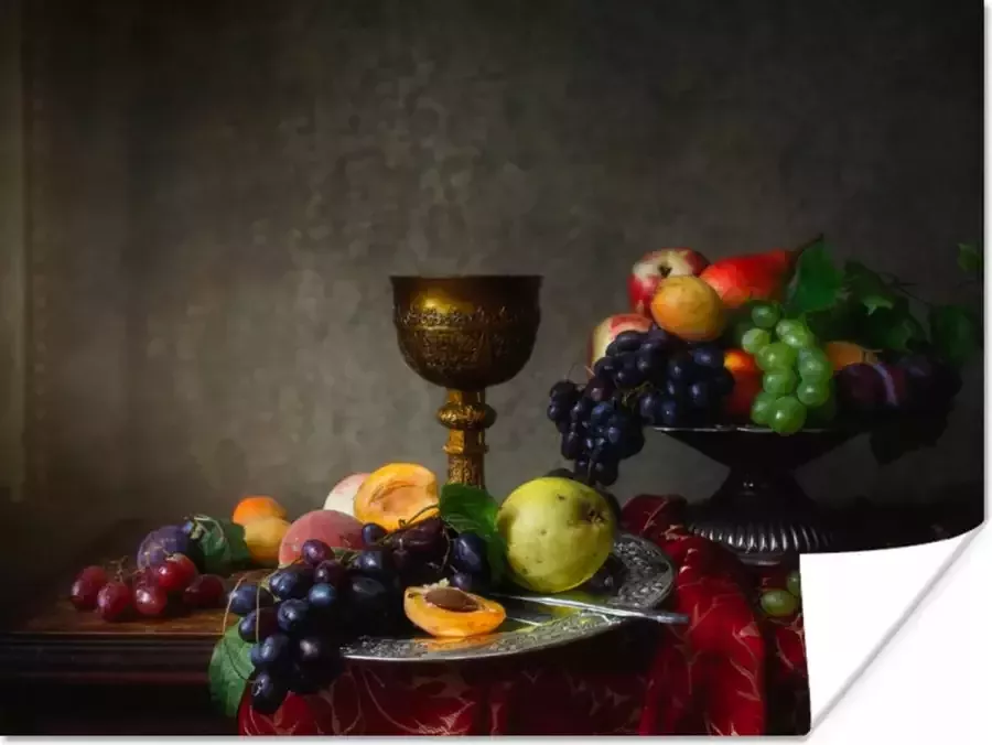 PosterMonkey Poster Rustiek Tafel Fruit Stilleven Beker 80x60 cm Kerstversiering Kerstdecoratie voor binnen Kerstmis