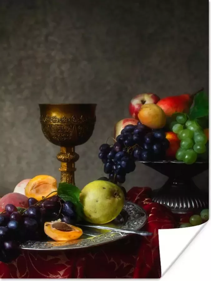 PosterMonkey Poster Rustiek Tafel Fruit Stilleven Beker 90x120 cm Kerstversiering Kerstdecoratie voor binnen Kerstmis