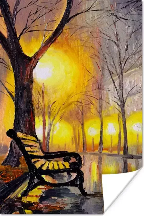 PosterMonkey Poster Schilderij Bank Water Licht Olieverf 20x30 cm