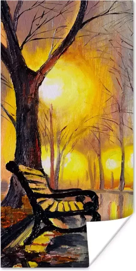 PosterMonkey Poster Schilderij Bank Water Licht Olieverf 20x40 cm