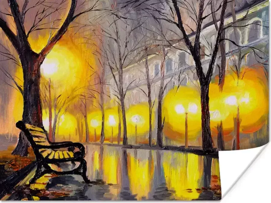 PosterMonkey Poster Schilderij Bank Water Licht Olieverf 40x30 cm