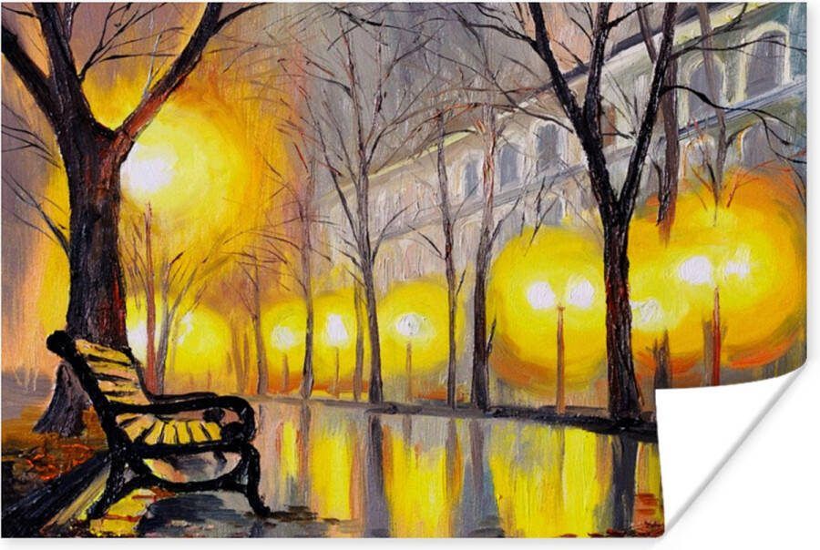 PosterMonkey Poster Schilderij Bank Water Licht Olieverf 60x40 cm
