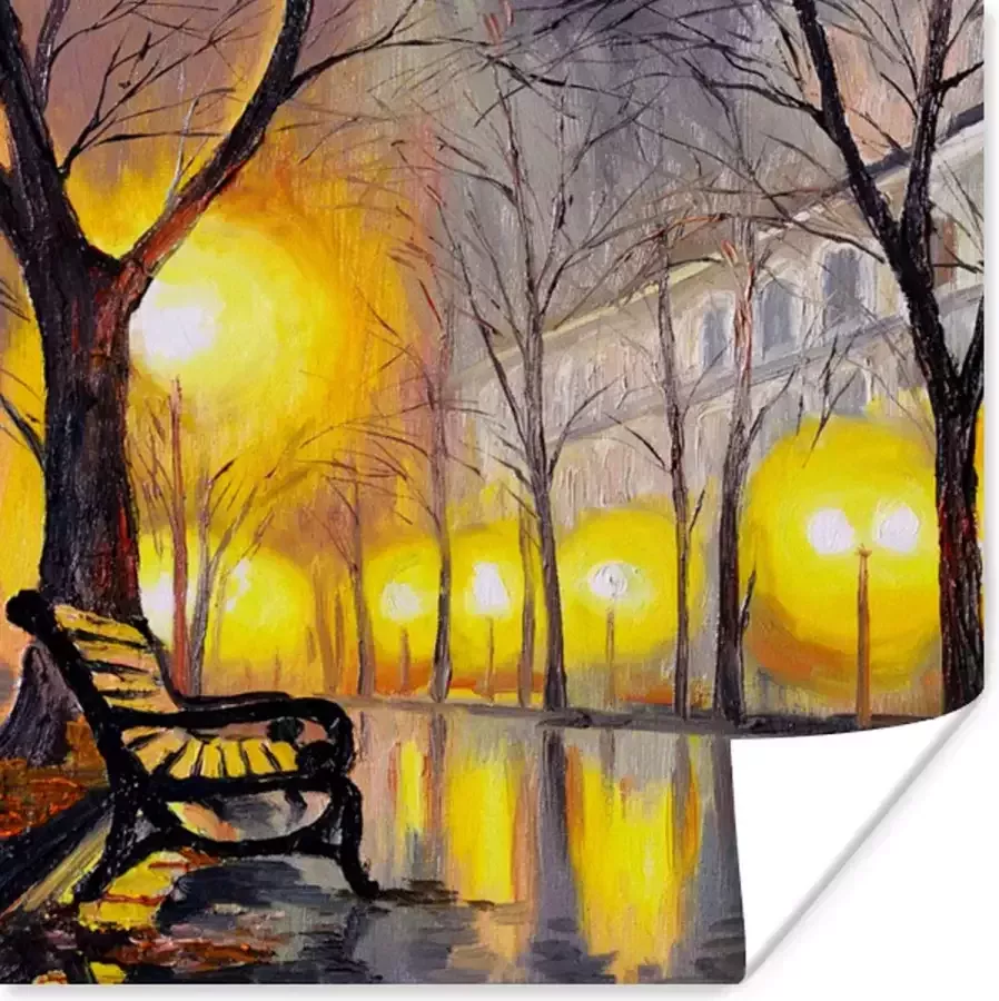 PosterMonkey Poster Schilderij Bank Water Licht Olieverf 75x75 cm