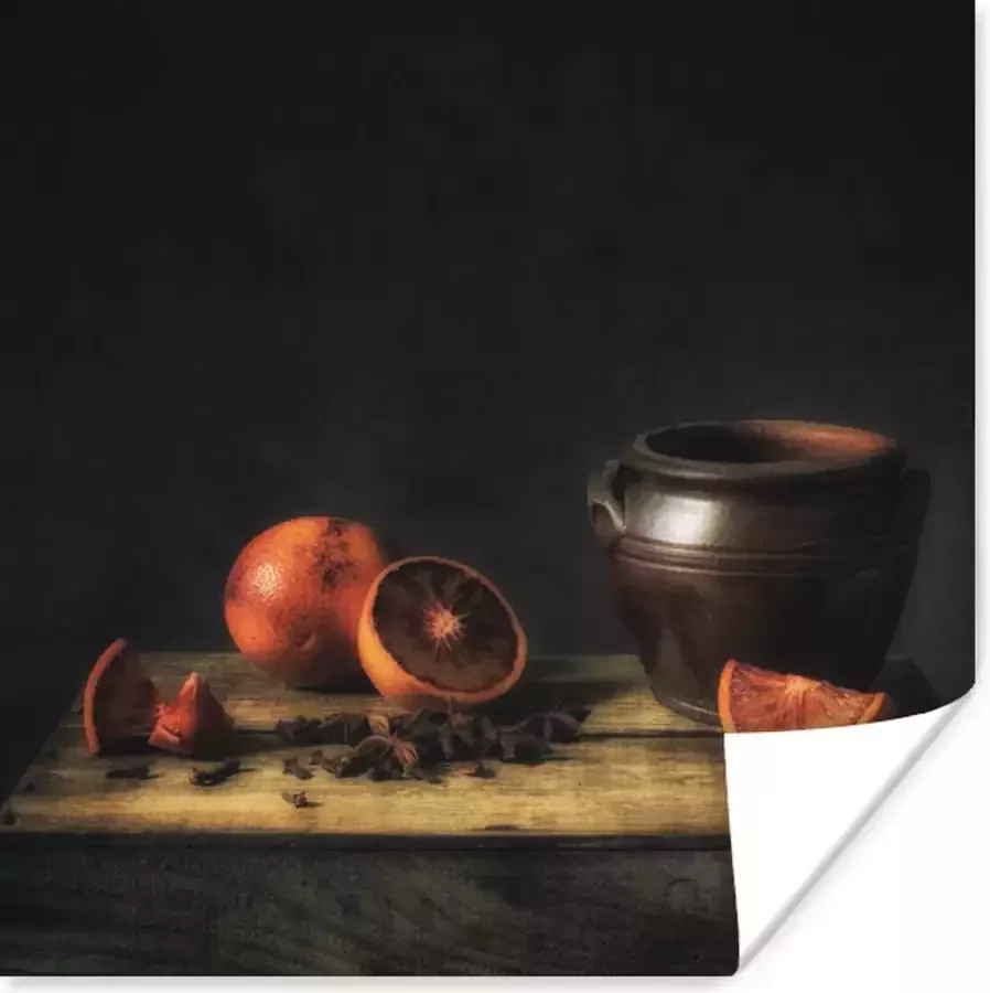 PosterMonkey Poster Schilderij Stilleven Vaas Tafel Sinaasappel Kunst 30x30 cm