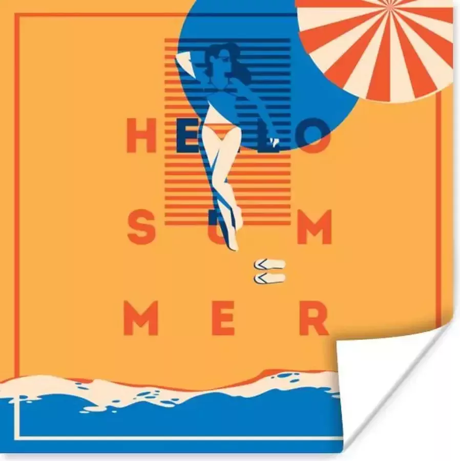 PosterMonkey Poster Spreuken 'Hello summer' Quotes Parasol 75x75 cm