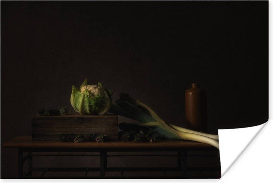 PosterMonkey Poster Stilleven Tafel Schilderij Groenten Prei Bloemkool Kunst 60x40 cm