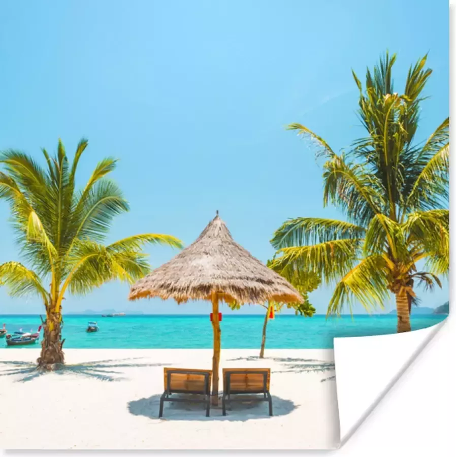 PosterMonkey Poster Strand Parasol Palmboom 100x100 cm XXL