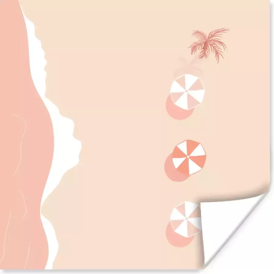 PosterMonkey Poster Strand Parasols Roze Pastel 30x30 cm