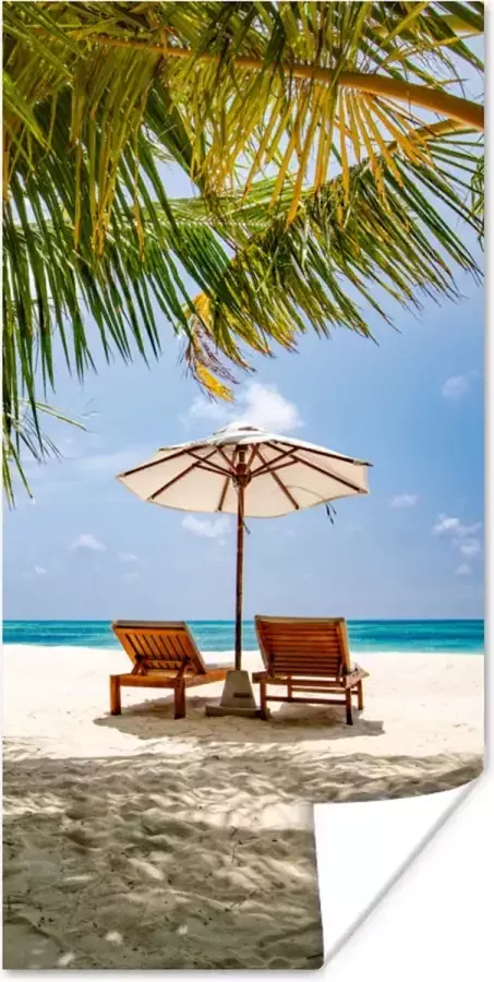 Poster 60x120 cm Strand Strandstoel Parasol Posters Kamer decoratie Wanddecoratie woonkamer Muurdecoratie slaapkamer