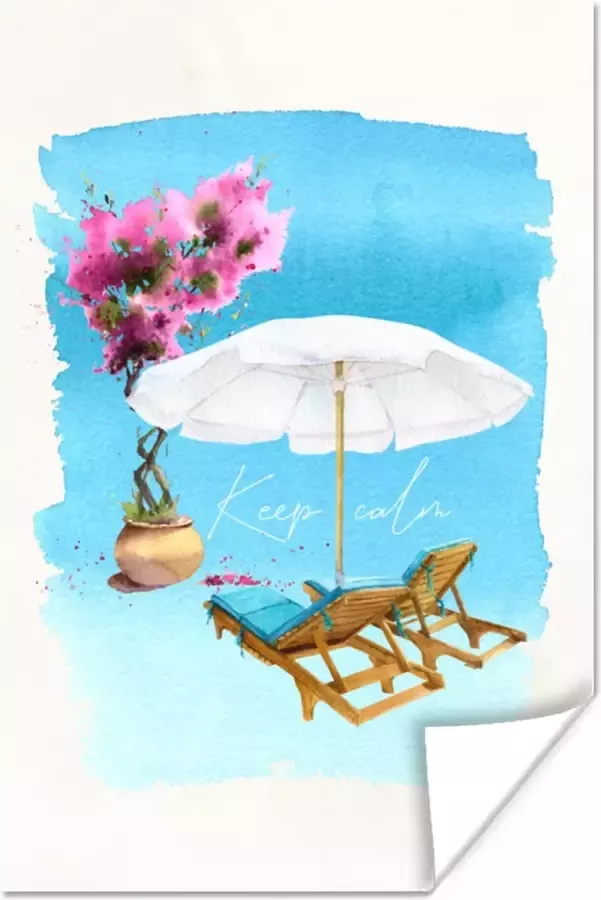 PosterMonkey Poster Strandstoel Bloemen Parasol Tekening 120x180 cm XXL