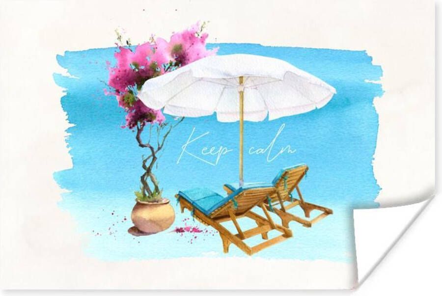 PosterMonkey Poster Strandstoel Bloemen Parasol Waterverf 120x80 cm