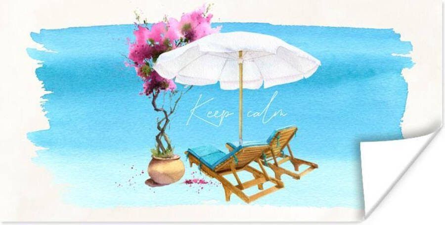 PosterMonkey Poster Strandstoel Parasol Bloemen Aquarel 160x80 cm