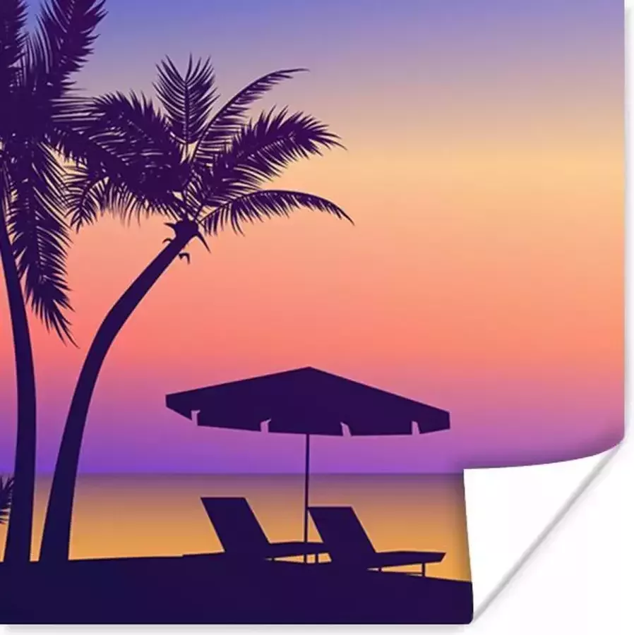 PosterMonkey Poster Strandstoel Parasol Nacht Tekening 100x100 cm XXL