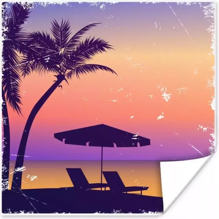 PosterMonkey Poster Strandstoel Parasol Nacht Waterverf 30x30 cm