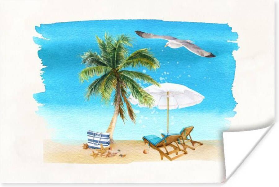 PosterMonkey Poster Strandstoel Parasol Palmbomen Strand 180x120 cm XXL