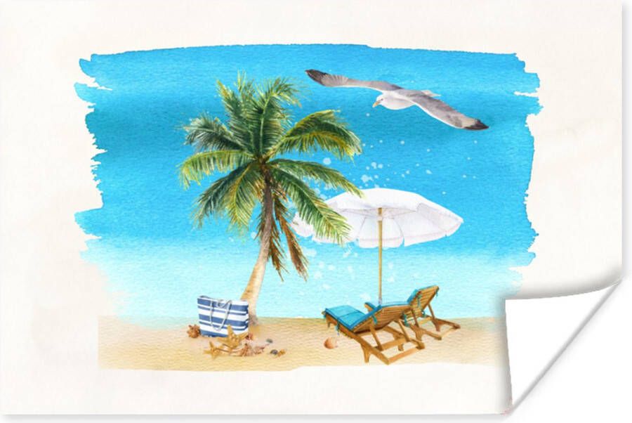 PosterMonkey Poster Strandstoel Parasol Palmbomen Strand 30x20 cm