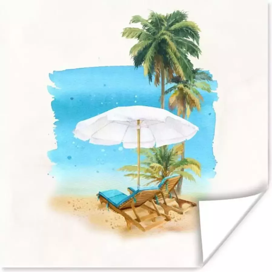 PosterMonkey Poster Strandstoel Parasol Palmboom 75x75 cm