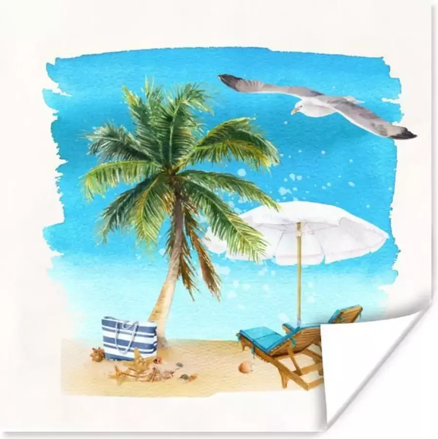 PosterMonkey Poster Strandstoel Parasol Palmboom 75x75 cm