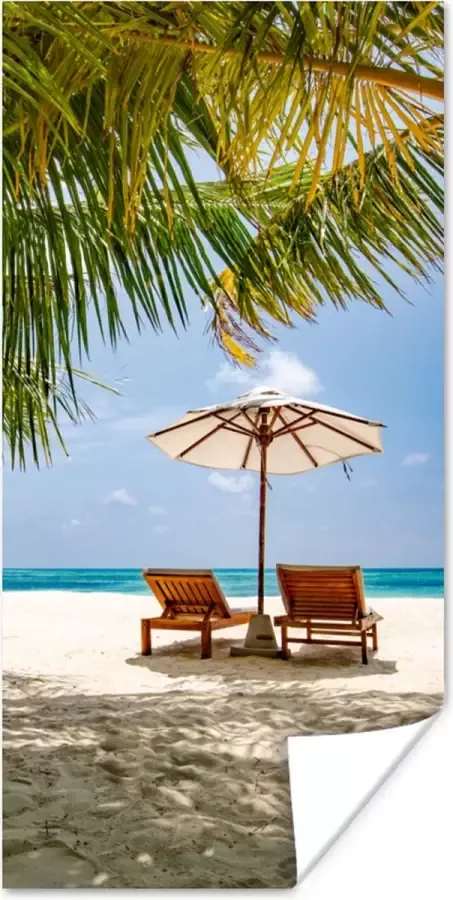 PosterMonkey Poster Strandstoel Parasol Palmboom 80x160 cm