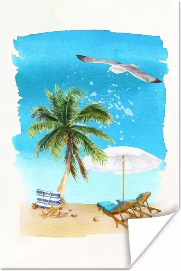 PosterMonkey Poster Strandstoel Parasol Palmboom Lucht 20x30 cm