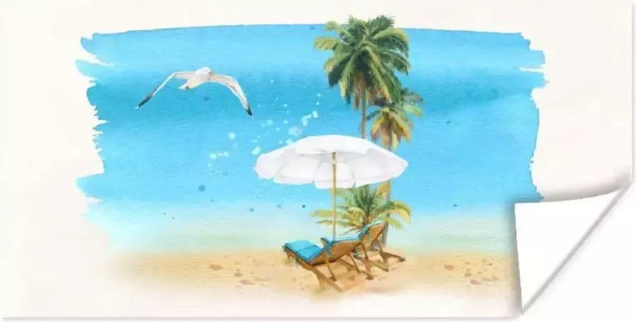 PosterMonkey Poster Strandstoel Parasol Vogel Palm 80x40 cm