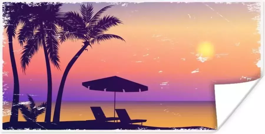 PosterMonkey Poster Strandstoel Parasol Zand Nacht 80x40 cm
