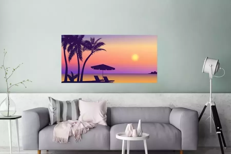 PosterMonkey Poster Strandstoel Parasol Zomer Illustratie 120x60 cm - Foto 2