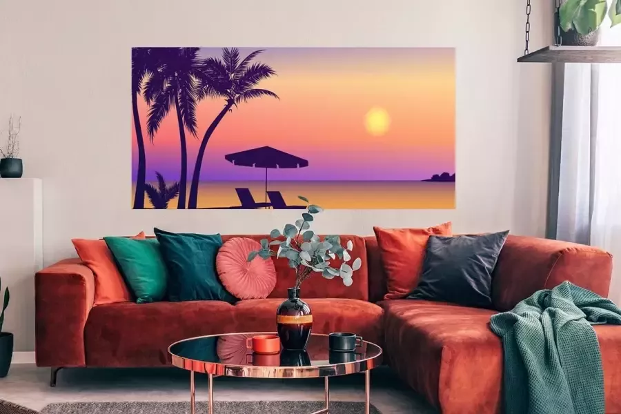 PosterMonkey Poster Strandstoel Parasol Zomer Illustratie 160x80 cm