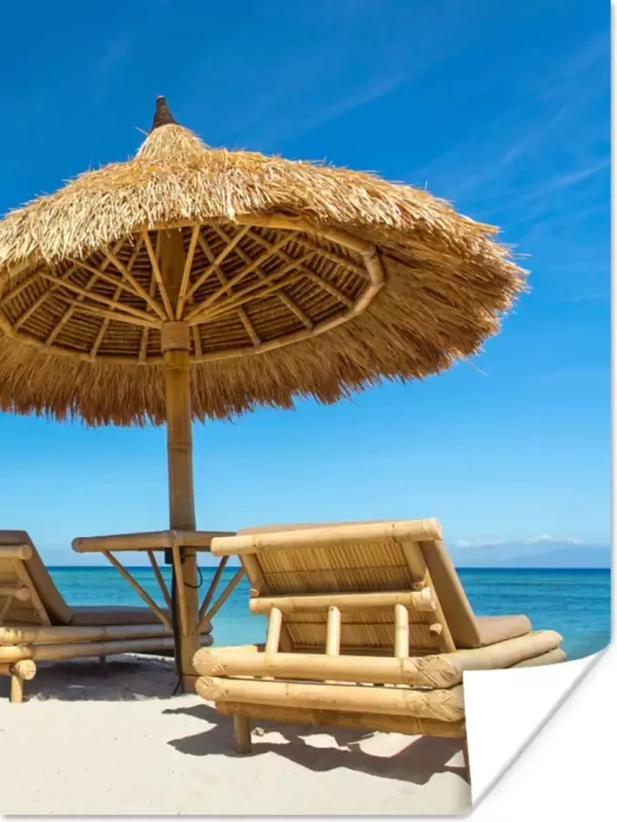 PosterMonkey Poster Strandstoel Strand Parasol Zee Zomer 120x160 cm XXL