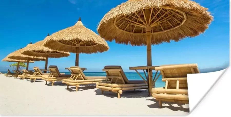 PosterMonkey Poster Strandstoel Strand Parasol Zee Zomer 40x20 cm