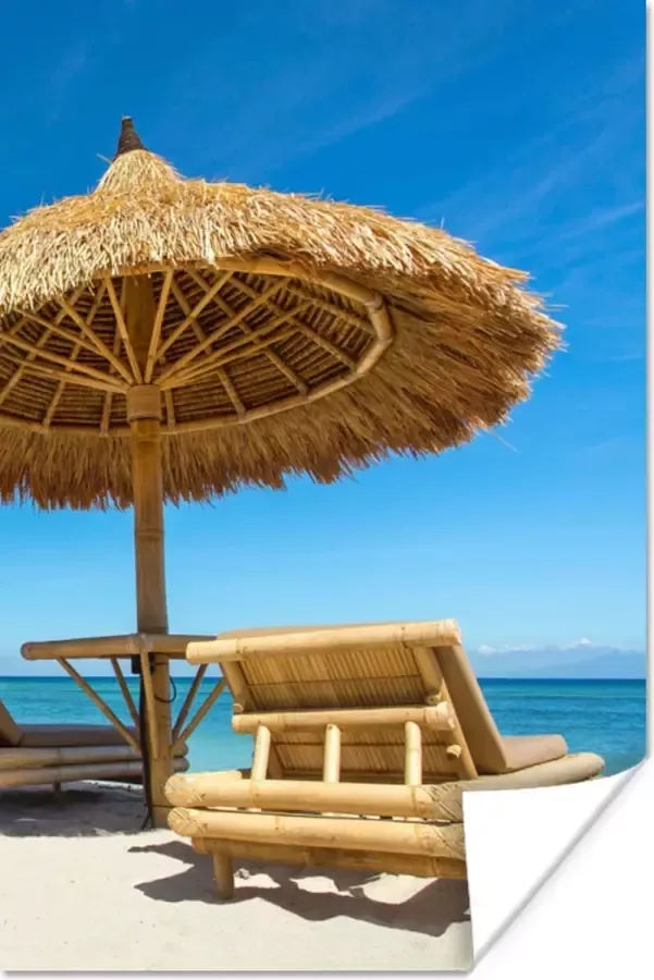 PosterMonkey Poster Strandstoel Strand Parasol Zee Zomer 60x90 cm