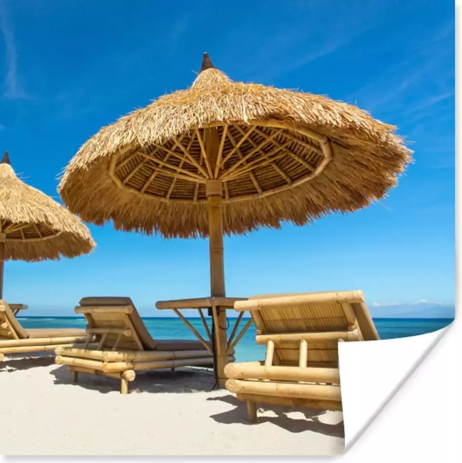 PosterMonkey Poster Strandstoel Strand Parasol Zee Zomer 75x75 cm