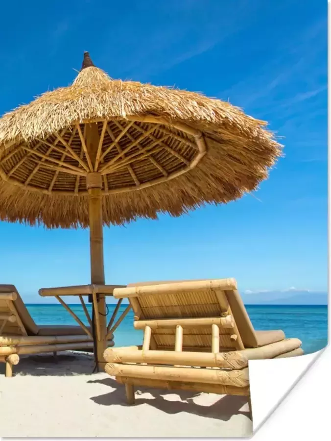 PosterMonkey Poster Strandstoel Strand Parasol Zee Zomer 90x120 cm