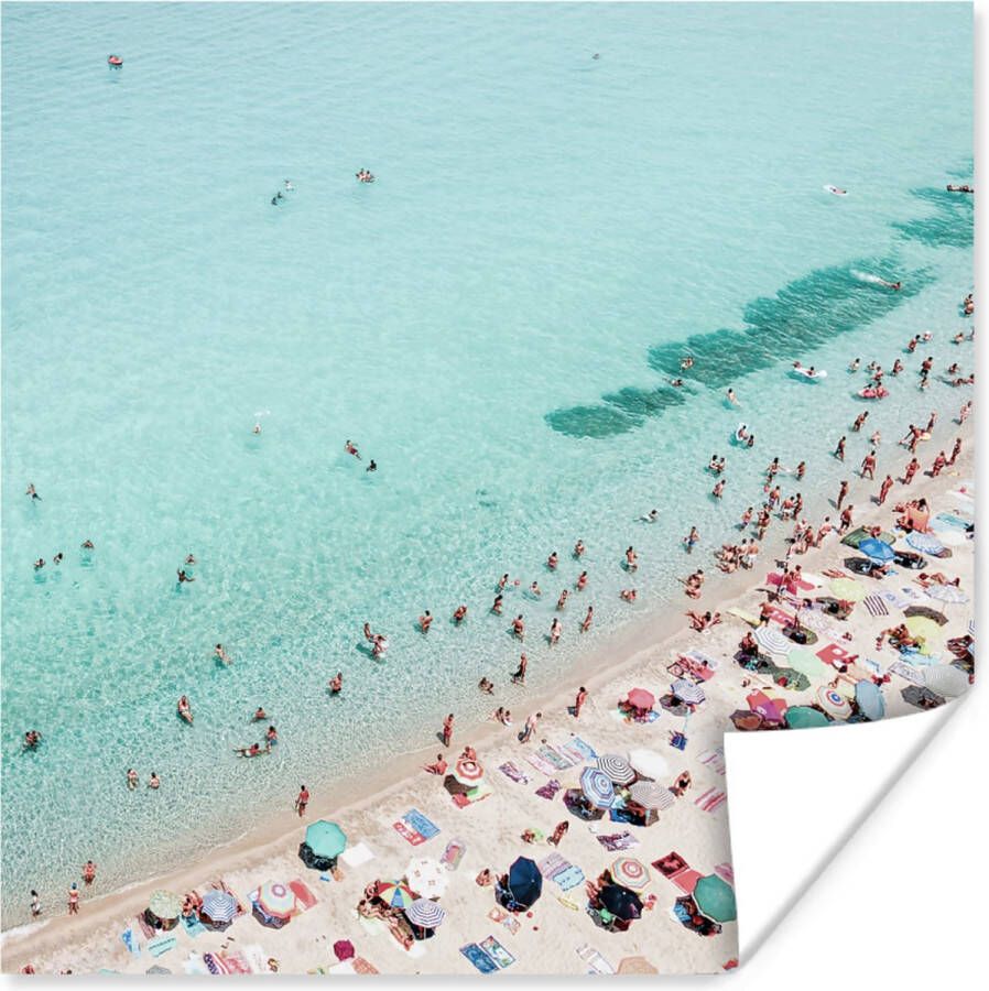 PosterMonkey Poster Zee Strand Parasols Blauw Zomer 180x120 cm XXL