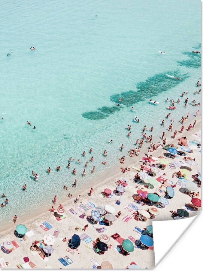 PosterMonkey Poster Zee Strand Parasols Blauw Zomer 90x120 cm