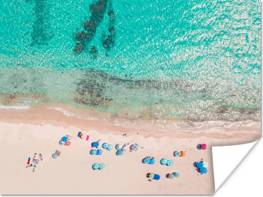 PosterMonkey Poster Zee Strand Zomer Parasols Blauw 180x120 cm XXL