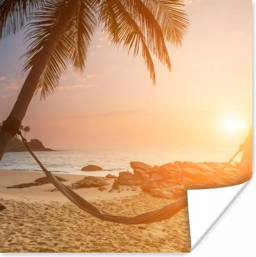 PosterMonkey Poster Zomer Zonsondergang Hangmat 50x50 cm