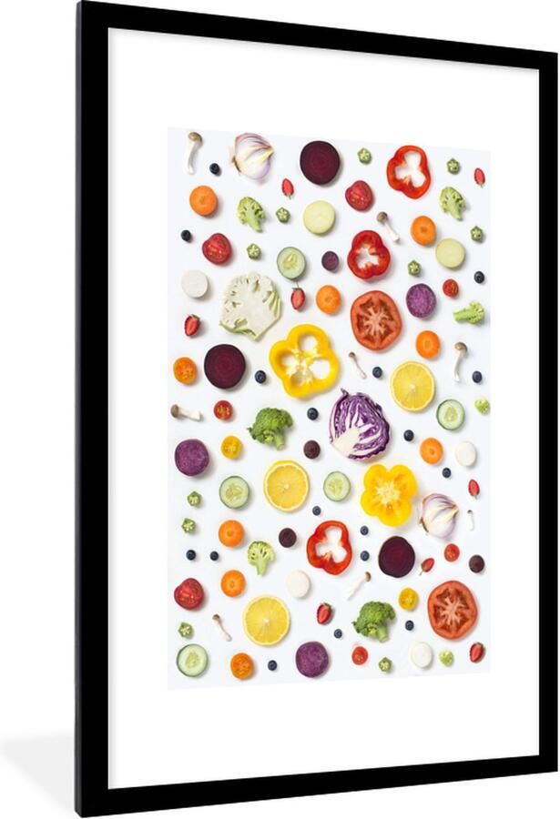 PosterMonkey Poster met lijst Flat Lay Eten Groenten op een tafel fotolijst zwart 80x120 cm Poster met lijst
