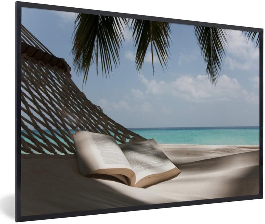 Poster in lijst Fotolijst 120x80 cm Posters Hangmat Boek Strand Posterlijst zwart Decoratie Wanddecoratie woonkamer Muurdecoratie slaapkamer - Foto 2