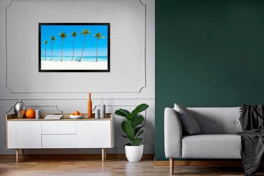 PosterMonkey Fotolijst incl. Poster Zee Palmbomen Hangmat 90x60 cm Posterlijst - Foto 2