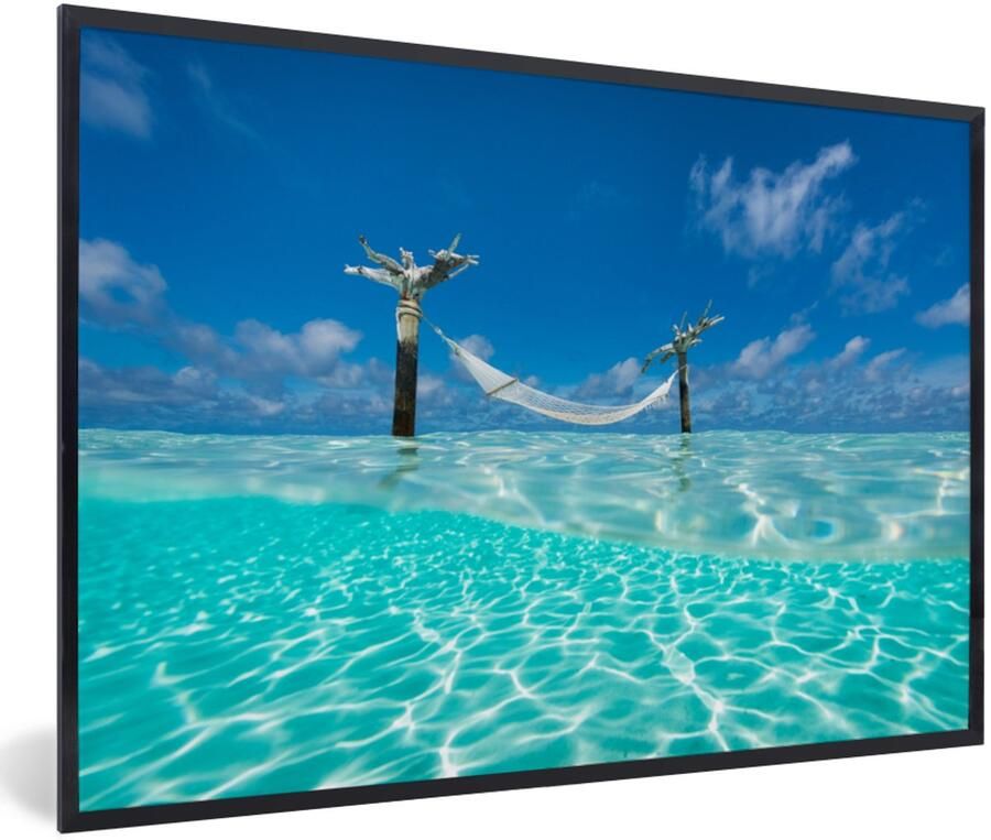 Poster in lijst Fotolijst 120x80 cm Posters Zomer Zee Hangmat Posterlijst zwart Decoratie Wanddecoratie woonkamer Muurdecoratie slaapkamer - Foto 3