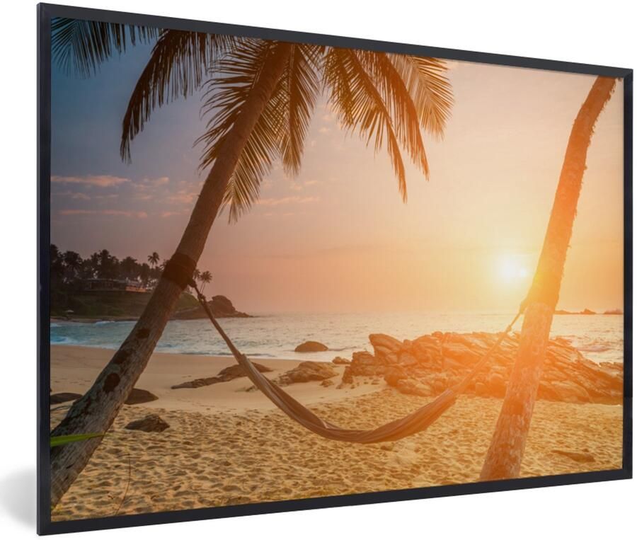 Poster in lijst Fotolijst 120x80 cm Posters Zomer Zonsondergang Hangmat Posterlijst zwart Decoratie Wanddecoratie woonkamer Muurdecoratie slaapkamer - Foto 2