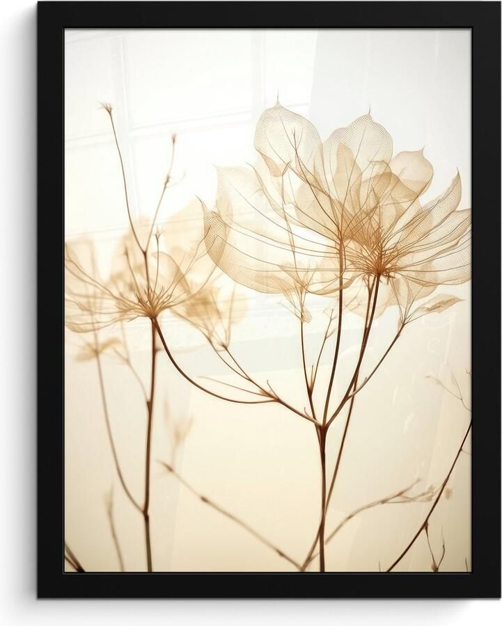 PosterMonkey Fotolijst inclusief poster 30x40 cm Beige droogbloemen Foto in kader Wanddecoratie planten Fotokader muurposter natuur Posters in fotolijsten Bed decoratie Houten frame ophangsysteem Foto lijst posterlijst