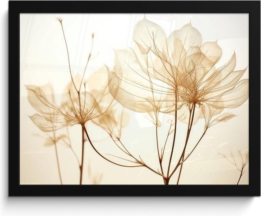 PosterMonkey Fotolijst inclusief poster 40x30 cm Beige droogbloemen Foto in kader Wanddecoratie planten Fotokader muurposter natuur Posters in fotolijsten Bed decoratie Houten frame ophangsysteem Foto lijst posterlijst