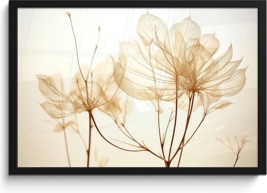 PosterMonkey Fotolijst inclusief poster 60x40 cm Beige droogbloemen Foto in kader Wanddecoratie planten Fotokader muurposter natuur Posters in fotolijsten Bed decoratie Houten frame ophangsysteem Foto lijst posterlijst