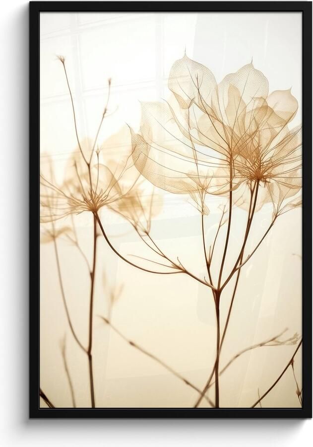 PosterMonkey Fotolijst inclusief poster 60x90 cm Beige droogbloemen Foto in kader Wanddecoratie planten Fotokader muurposter natuur Posters in fotolijsten Bed decoratie Houten frame ophangsysteem Foto lijst posterlijst