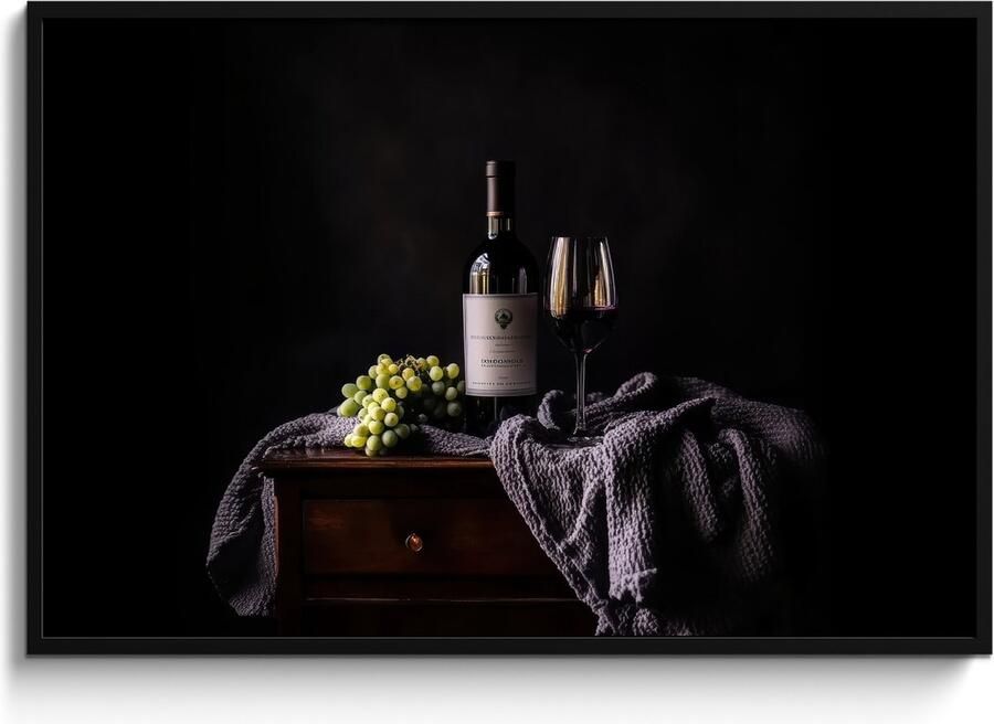PosterMonkey Fotolijst inclusief poster Posterlijst 120x80 cm Posters Druiven Wijn Rood Tafel Foto in lijst Keuken decoratie muur Wanddecoratie accessoires Muurdecoratie Schilderijen