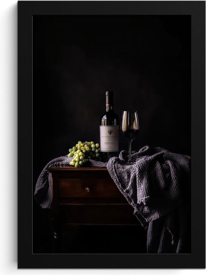 PosterMonkey Fotolijst inclusief poster Posterlijst 20x30 cm Posters Druiven Wijn Rood Tafel Foto in lijst Keuken decoratie muur Wanddecoratie accessoires Muurdecoratie Schilderijen