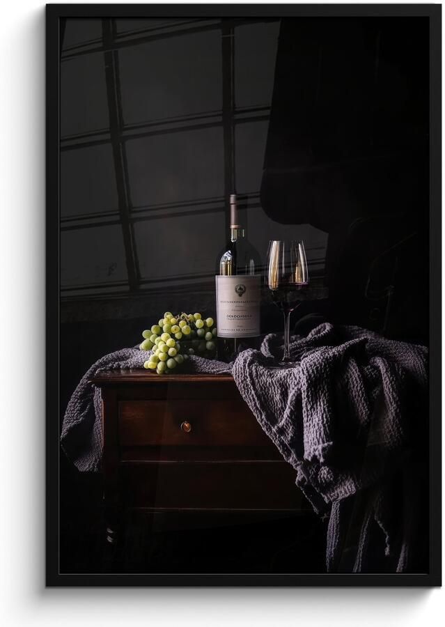 PosterMonkey Fotolijst inclusief poster Posterlijst 60x90 cm Posters Druiven Wijn Rood Tafel Foto in lijst Keuken decoratie muur Wanddecoratie accessoires Muurdecoratie Schilderijen