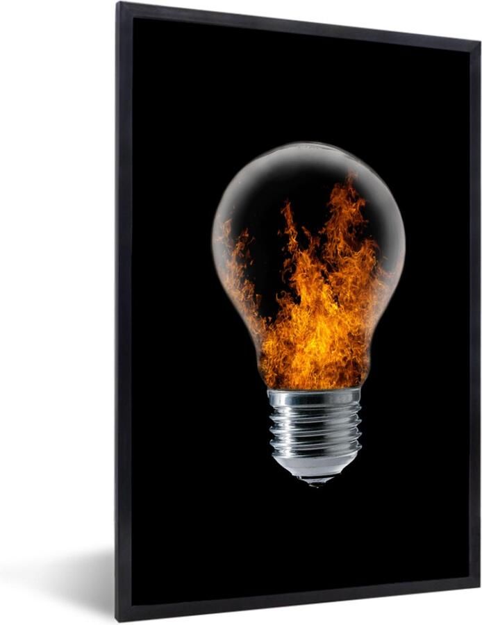 PosterMonkey Fotolijst Poster Lamp Vuur Zwart 60x90 cm Frame Muurdecoratie